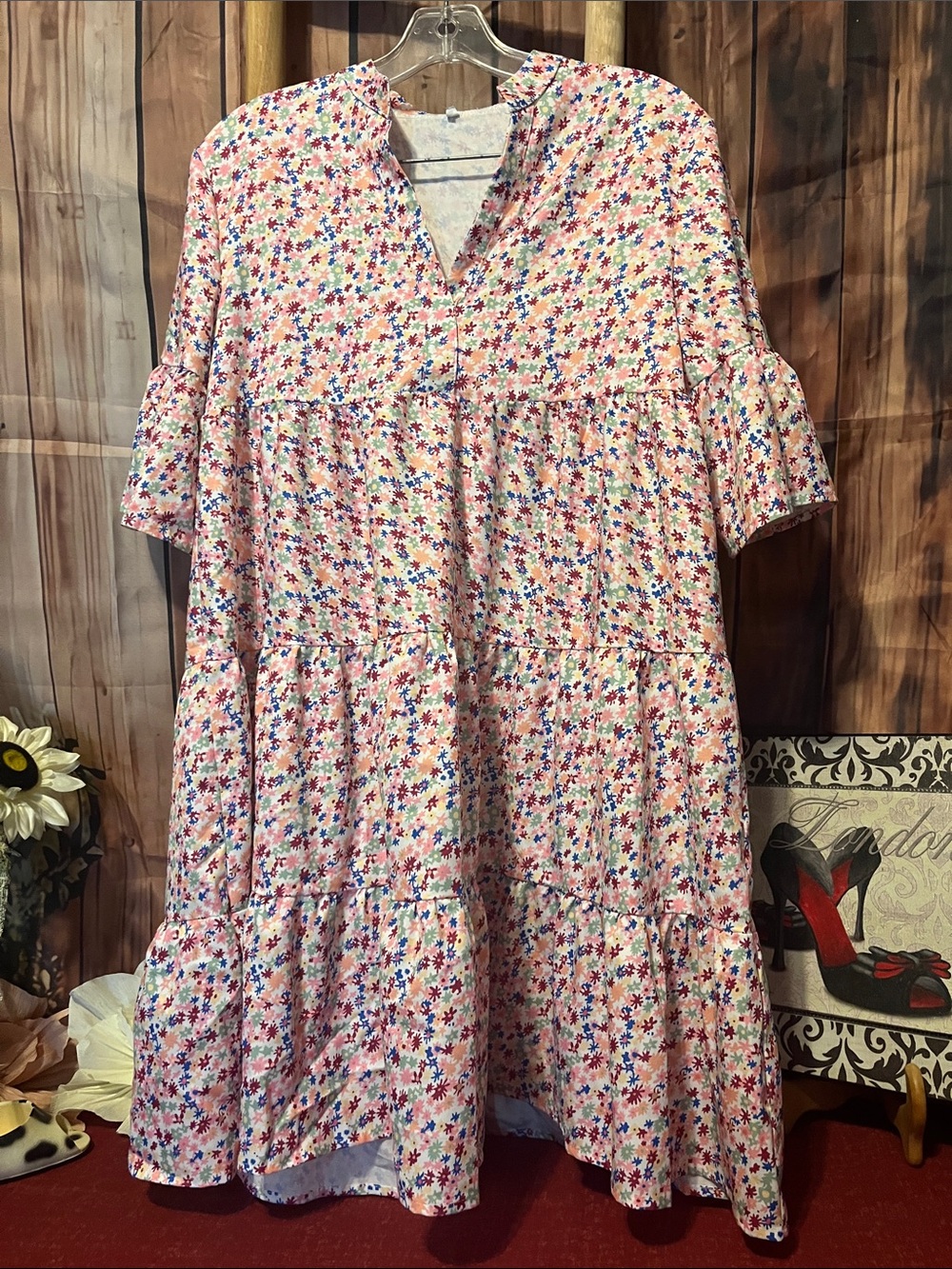 Source Unknown Pink Multi-Color Floral Tiered Blouse